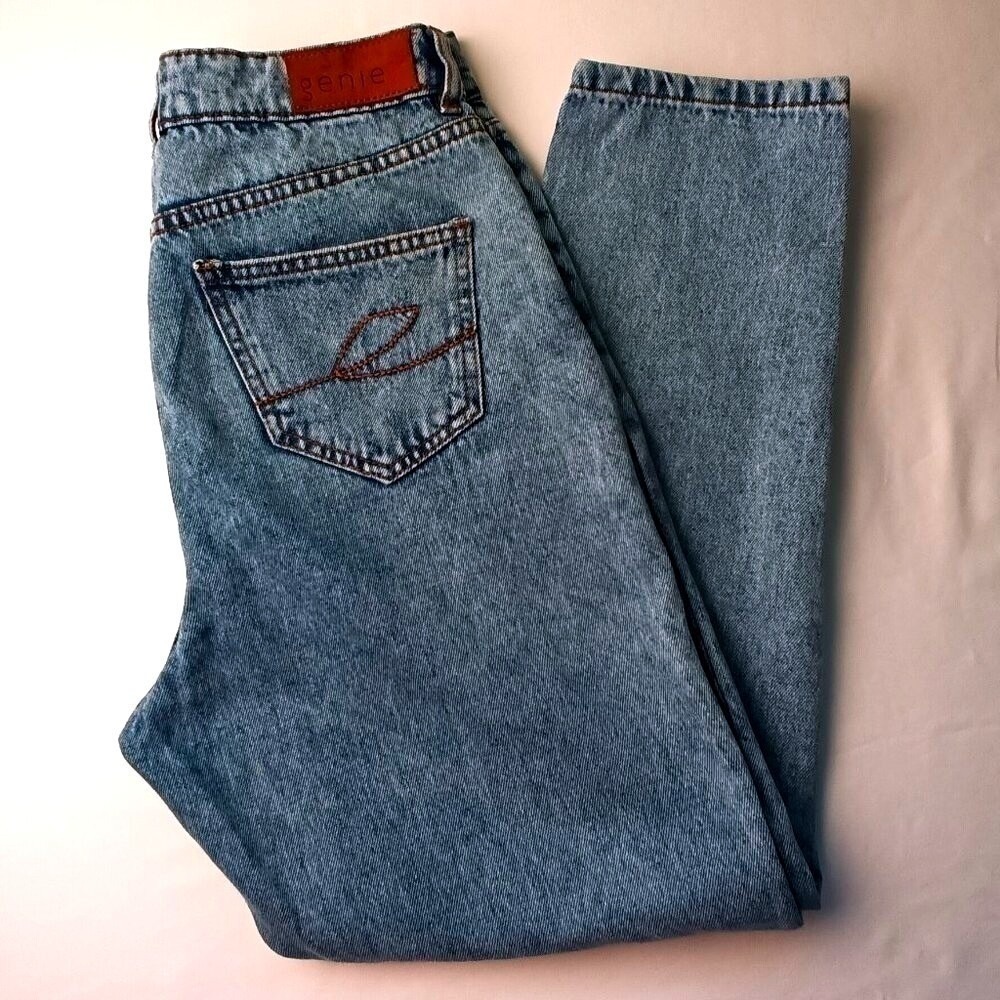 Genie Womens High Rise Acid Wash Mom Jeans Size 28/6 Light Blue Retro 90s Cotton